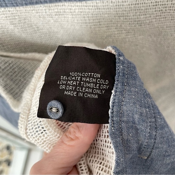 Nicolas K Open weave back Button Down Safari Shirt Size M Chambray Blue 17 - Picture 6 of 6